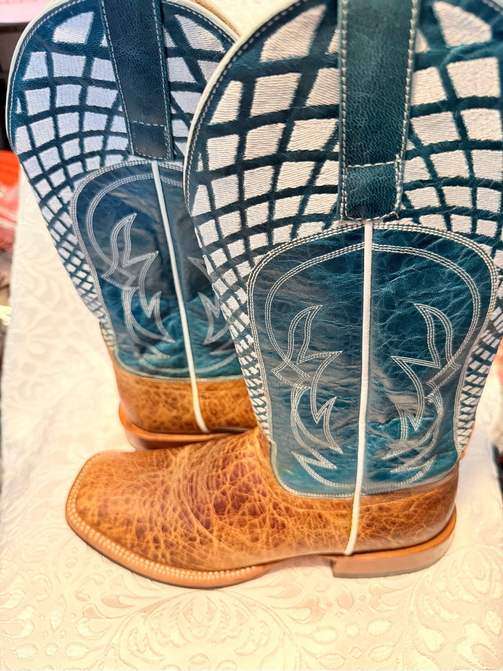 HP Teal Blue and Brown Western Cowboy Boots - Picture 7 of 11